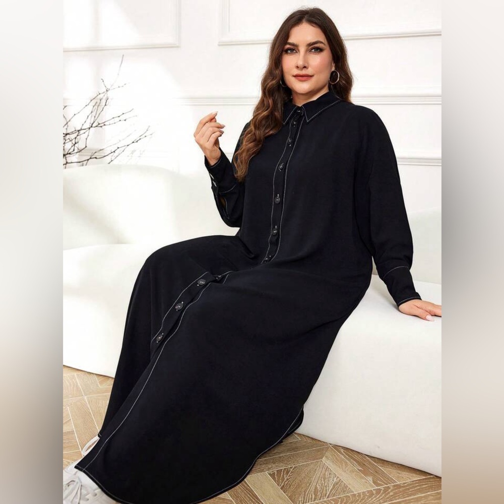 Elegant Black Long Sleeve Dress with Buttons